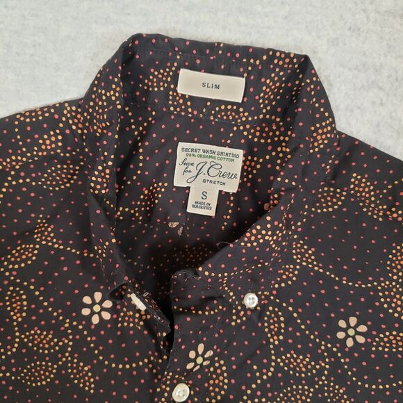 J.Crew Secret Wash‎ Shirting Floral Shirt Mens Small Orange Black Organic Cotton - Picture 3 of 6